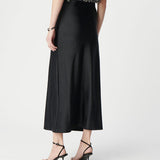 Satin midi A-line skirt - Black - IKKS WOMEN