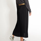 Jupe midi plissée à ceinture dorée - Noir -  I.Code