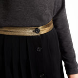 Jupe midi plissée à ceinture dorée - Noir -  I.Code