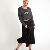 Jupe midi plissée à ceinture dorée - Noir -  I.Code