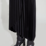 JUPE MIDI PLISSÉE EFFET CROISÉ DEVANT - Noir - Ikks Women