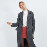 Manteau long avec ceinture - Noir et chiné - I.Code