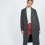 Manteau long avec ceinture - Noir et chiné - I.Code