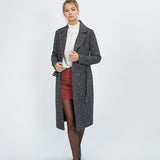 Manteau long avec ceinture - Noir et chiné - I.Code