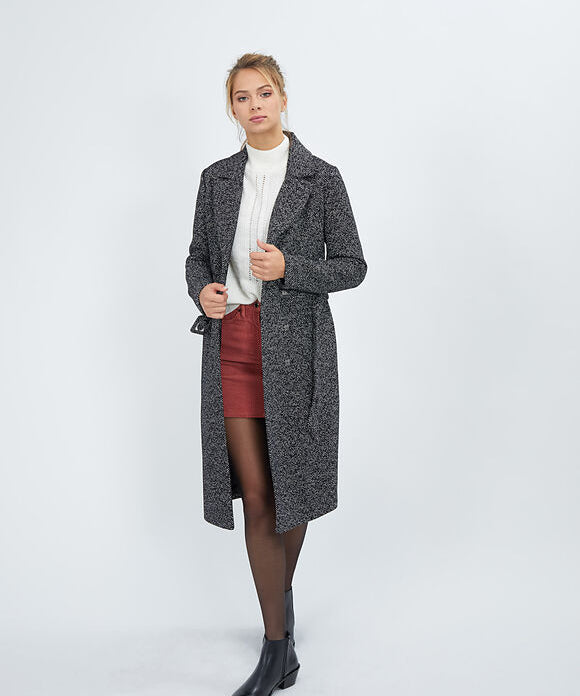 Long coat with belt - Black and heathered - I.Code