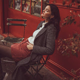 Manteau long avec ceinture - Noir et chiné - I.Code