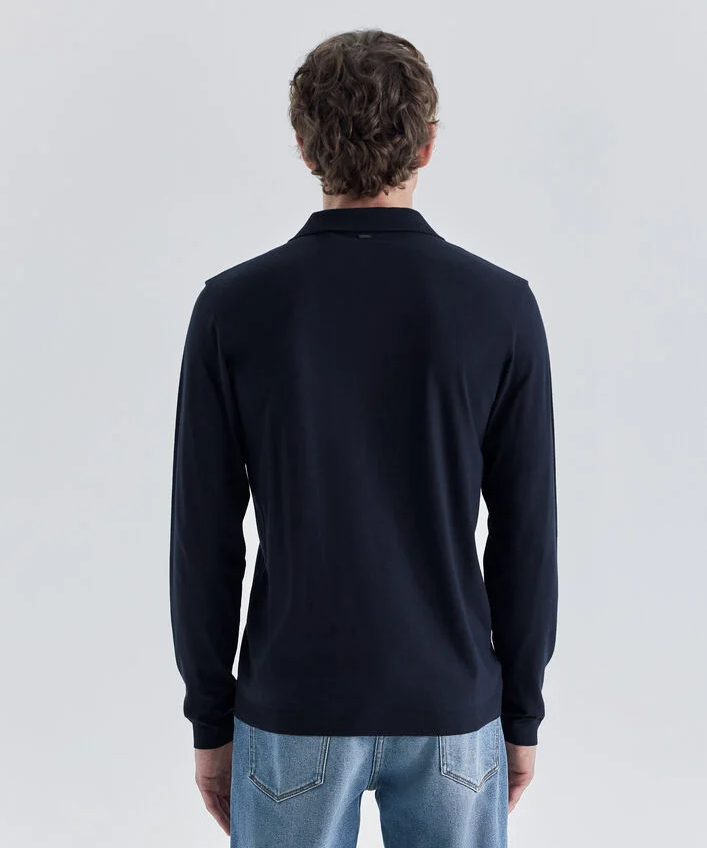 Polo avec col rond trompe l'oeil - Marine - IKKS MEN