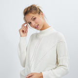 Pull mélangé à col montant - Blanc cassé mohair - I.Code
