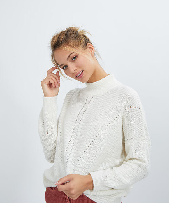 High-neck blended jumper - Off-white mohair - I.Code