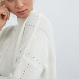 Pull mélangé à col montant - Blanc cassé mohair - I.Code