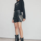 Pull en maille visuel message clous et strass - Noir - IKKS