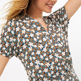 Robe imprimé fleurs blanches - Bleue - I.Code