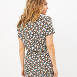 Robe imprimé fleurs blanches - Bleue - I.Code