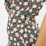Robe imprimé fleurs blanches - Bleue - I.Code