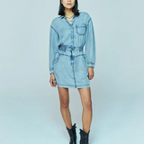 Acid wash denim shirt dress - Summer Blue - IKKS