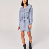 Acid wash denim shirt dress - Summer Blue - IKKS