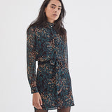 Robe cintrée en voile - imprimé arabesque florale grenat - IKKS Women