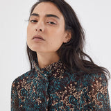 Robe cintrée en voile - imprimé arabesque florale grenat - IKKS Women