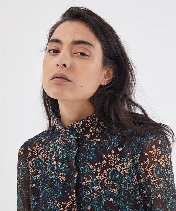Robe cintrée en voile - imprimé arabesque florale grenat - IKKS Women