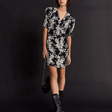 Short floral print crepe dress - Black - IKKS