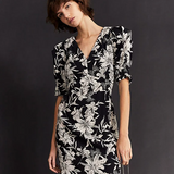 Short floral print crepe dress - Black - IKKS