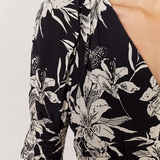 Short floral print crepe dress - Black - IKKS