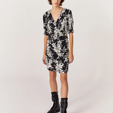 Short floral print crepe dress - Black - IKKS