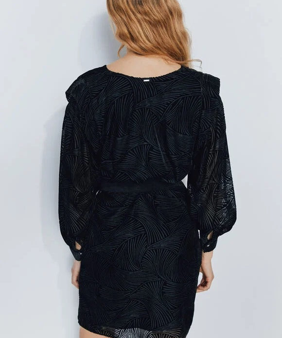 Robe courte en velours motif zèbre - Noir - IKKS