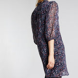 Robe droite en voile - imprimé paisley métallisé Navy - IKKS Women