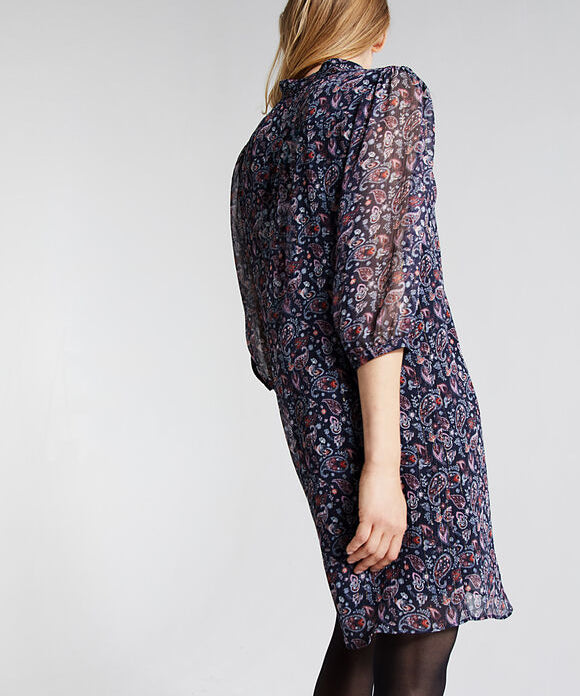 Robe droite en voile - imprimé paisley métallisé Navy - IKKS Women