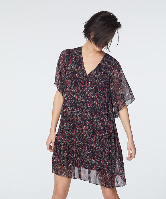 Robe droite voile de viscose - imprimé floral détails bijoux - IKKS WOMEN