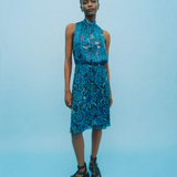 Robe nouée dans le dos imprimé floral - Marine - IKKS