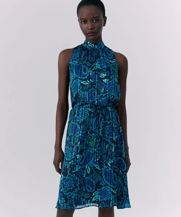 Robe nouée dans le dos imprimé floral - Marine - IKKS