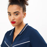 Robe zippée avec bords-côtes rayés - Marine - I.Code