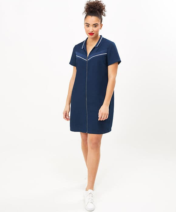 Robe zippée avec bords-côtes rayés - Marine - I.Code