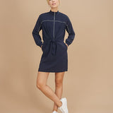 Robe zippée avec nœud à la taille - Marine - I.Code