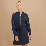 Robe zippée avec nœud à la taille - Marine - I.Code