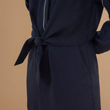 Robe zippée avec nœud à la taille - Marine - I.Code