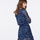 Frilled voile dress - blue floral print - IKKS WOMEN
