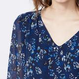 Frilled voile dress - blue floral print - IKKS WOMEN