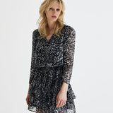 Robe volantée en voile plumetis - imprimé floral noir - IKKS WOMEN