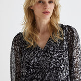 Robe volantée en voile plumetis - imprimé floral noir - IKKS WOMEN