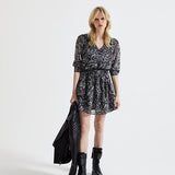 Robe volantée en voile plumetis - imprimé floral noir - IKKS WOMEN