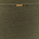 T-shirt col V en mix lin avec poche - Kaki - IKKS