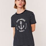 Tee-shirt rayé en lin - Marine - IKKS MEN