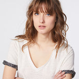 Tee-shirt en lin revers manche zèbre - blanc cassé - ikks women
