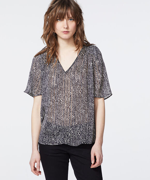 Top manches courtes en voile - imprimé zèbre métallisé - ikks women