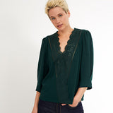 Top encolure V en broderie anglaise - Vert Pinegreen - I.Code