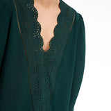 Top encolure V en broderie anglaise - Vert Pinegreen - I.Code