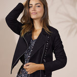 Veste esprit motard - Noire cuir velours - I.Code